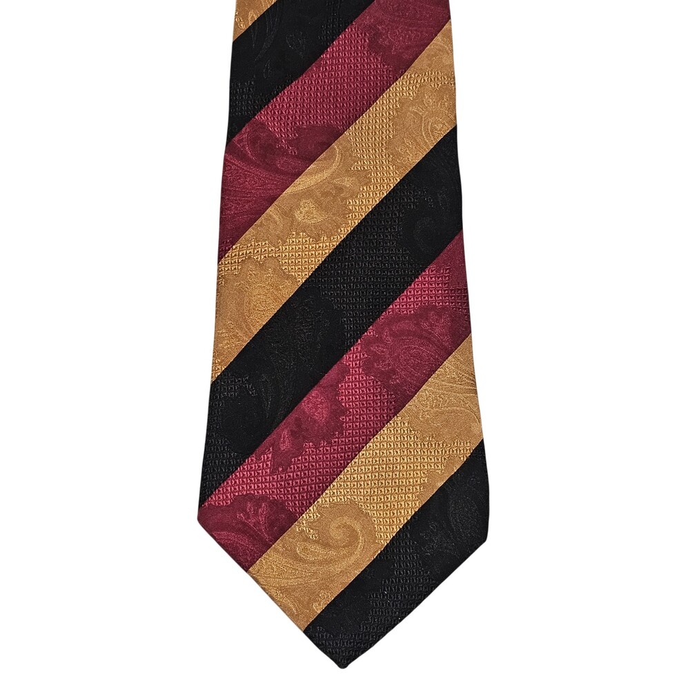 VTG Van Heusen 417 100% Silk Bengal Stripe Tie USA 4"x59" Baroque Paisley